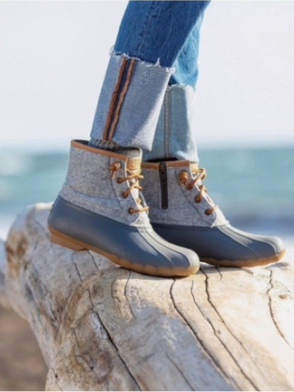 Women’s Sperry Saltwater Wool Ankle Duck Boots in Gray